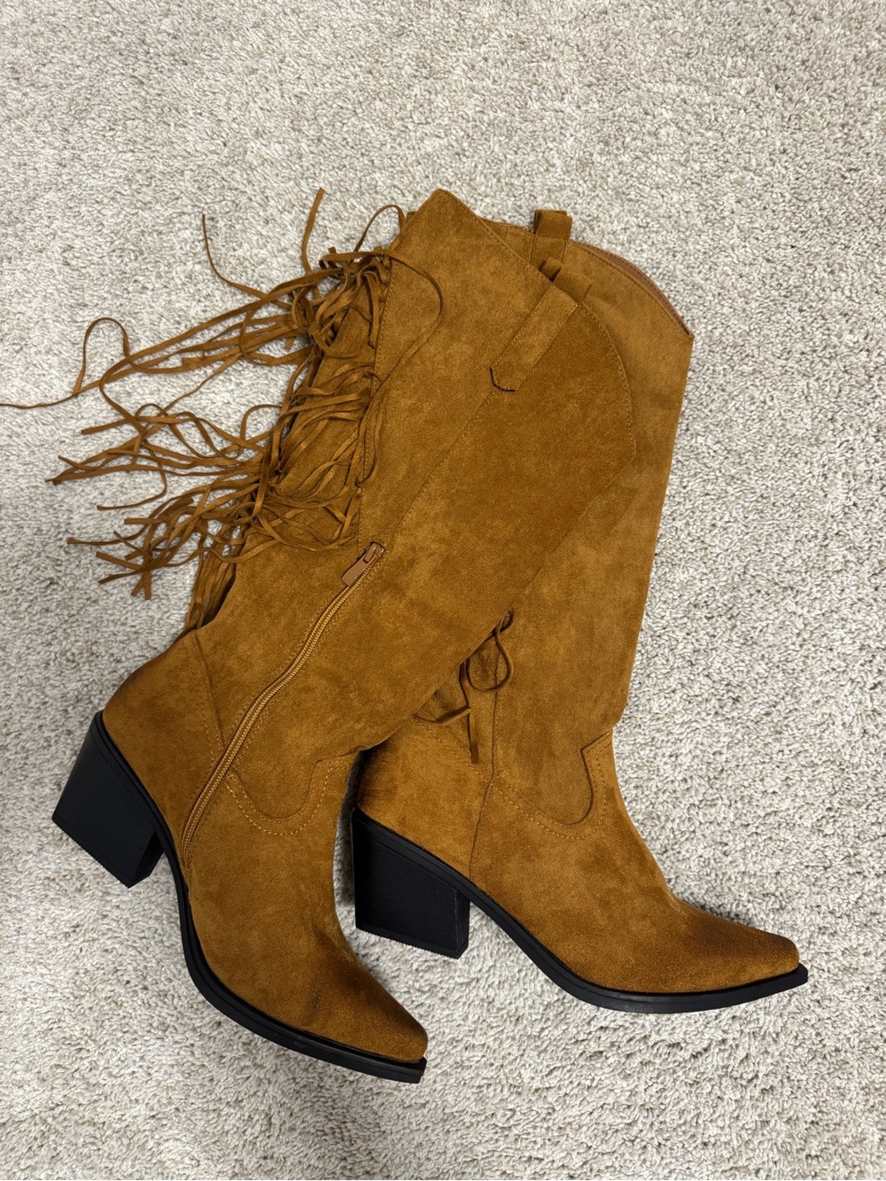 Fringe Suede Knee-High Boots